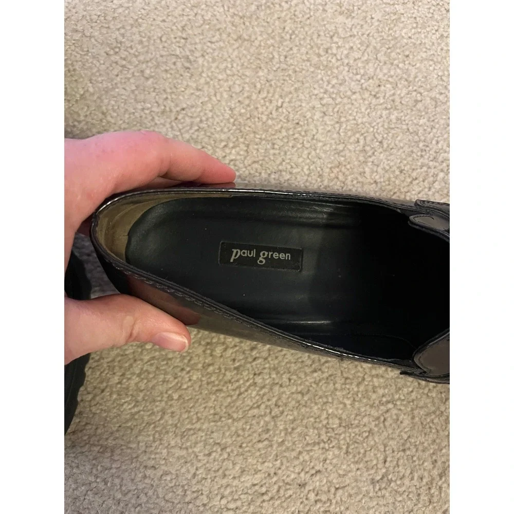 Paul Green Women's Charlie Patent‎ Leather Lug Sole Loafers Dark Brown- Size 8